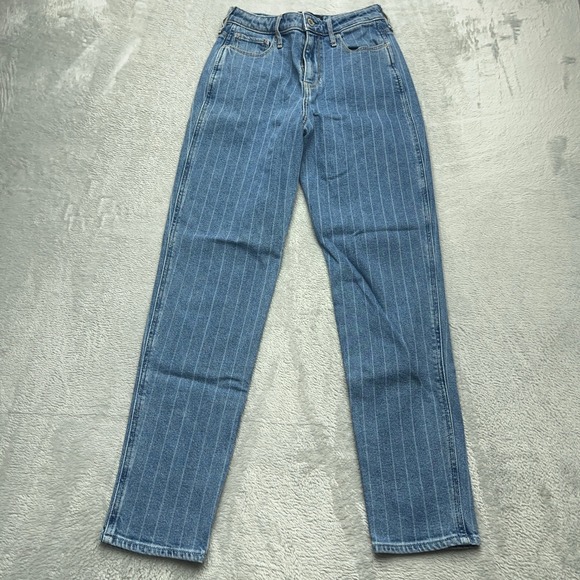 Hollister Denim - Hollister Ultra High Rise Mom Jeans Women 5 27x27 Blue Pinstripe Vintage Stretch